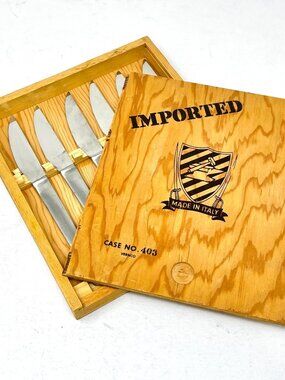 Vintage MCM Vernco [6pc Set] Stainless Steel Knives Case No. 403 Steak Knife